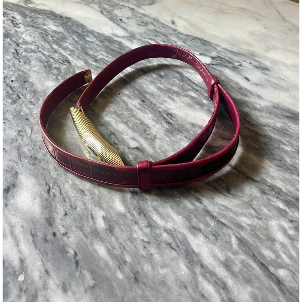 Judith Leiber Burgundy & Gold‎ Alligator Leather Waist Belt - Picture 4 of 5